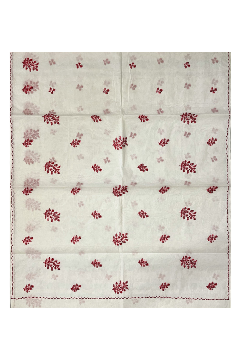 Southloom Cotton Pure White Saree with Red Woven Works on Body (2023 Christmas Special Saree)