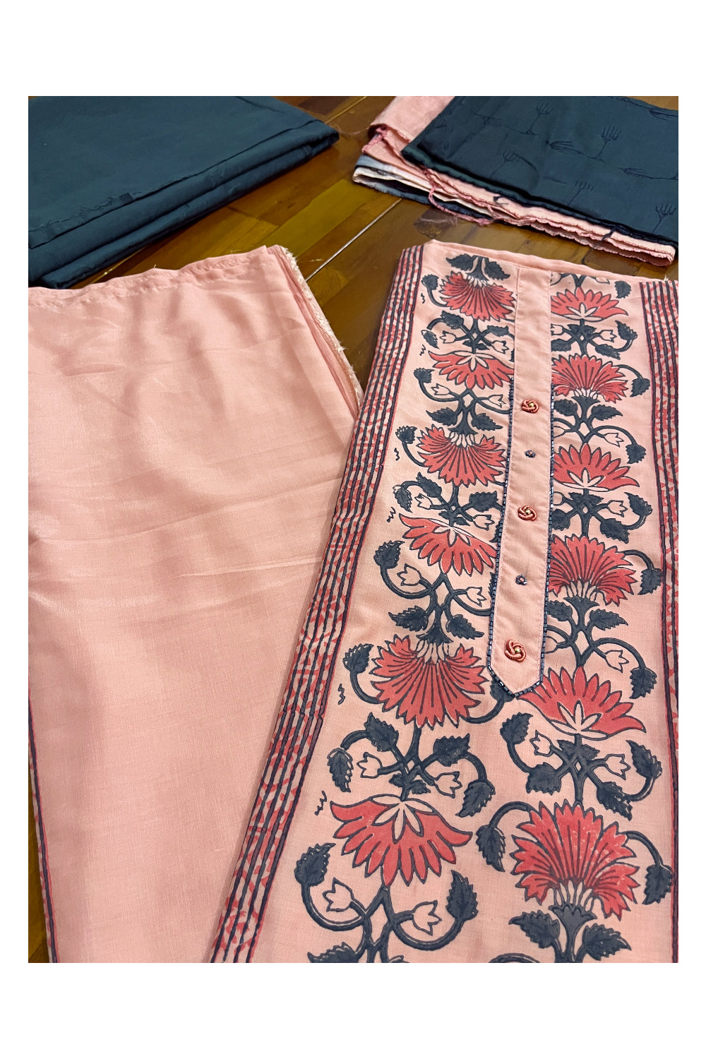 Southloom™ Cotton Churidar Salwar Suit Material in Peach with Floral Prints