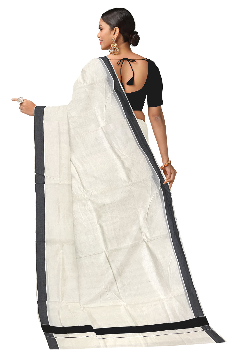 Pure Cotton Kerala Plain Saree with Black 2x2 Border