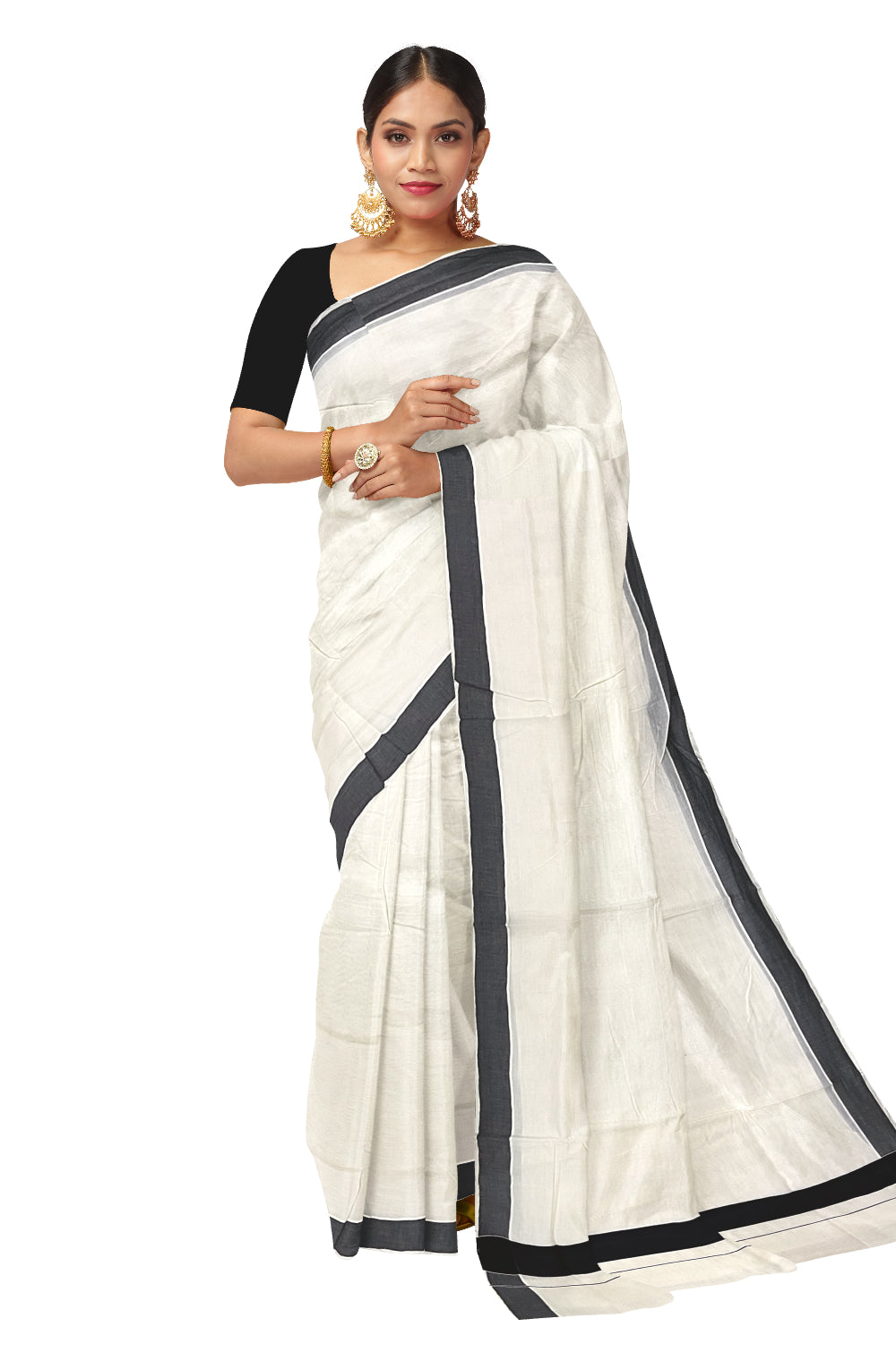 Pure Cotton Kerala Plain Saree with Black 2x2 Border