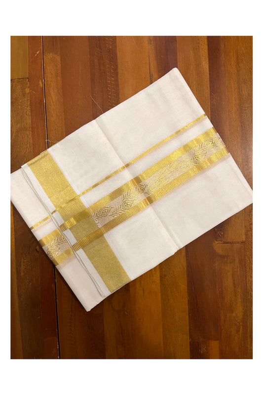 Southloom Premium Handloom Cotton Mundu with Kasavu Feather Woven Border