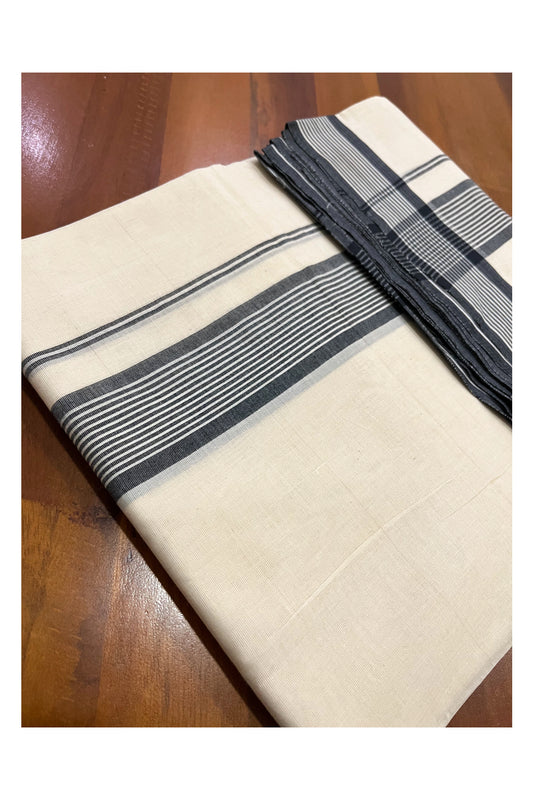 Pure Cotton 100x100 Double Mundu with Black Line Border (South Indian Kerala Dhoti)