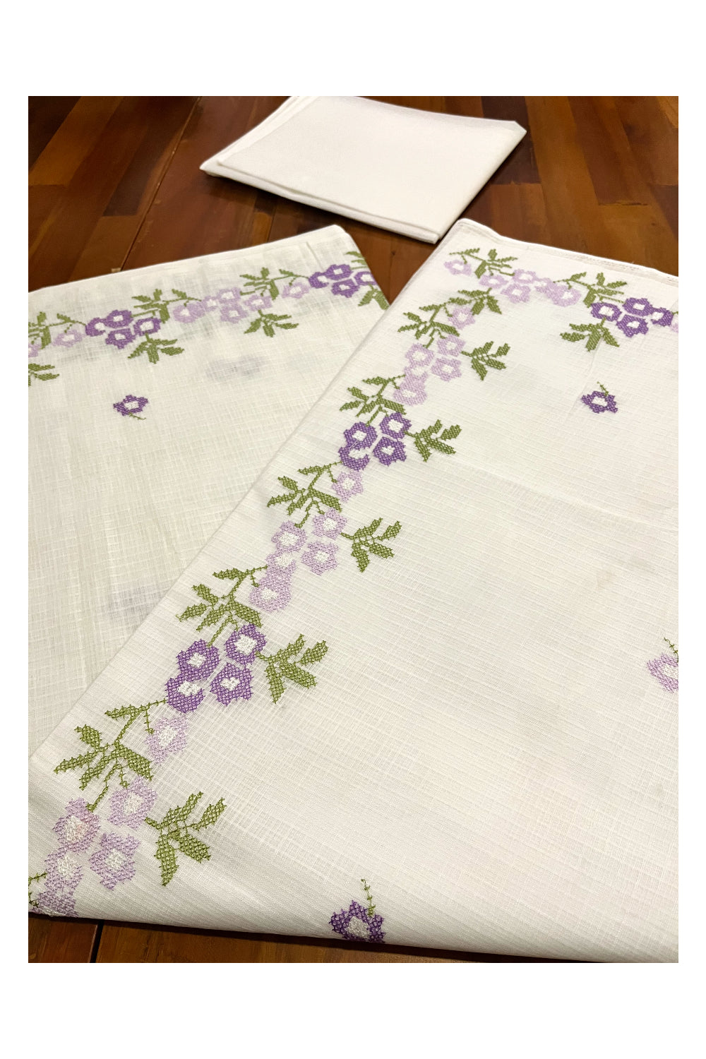 Southloom Net Kota Pure White Saree with Violet Green Woven Works on Border (2023 Christmas Special Saree)