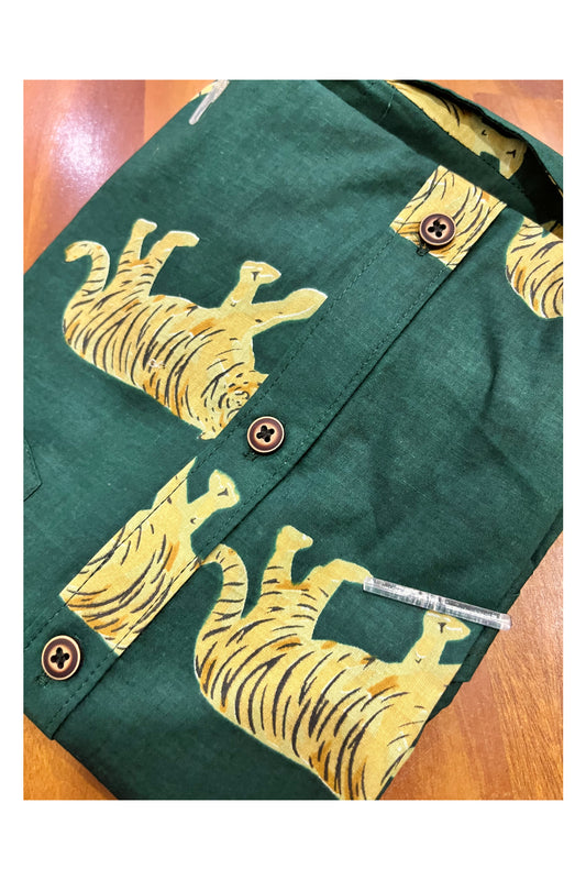 Southloom Jaipur Cotton Green Tiger Hand Block Printed Shirt For Kids (Half Sleeves)