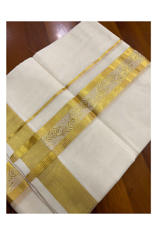 Southloom Premium Handloom Cotton Mundu with Kasavu Feather Woven Border