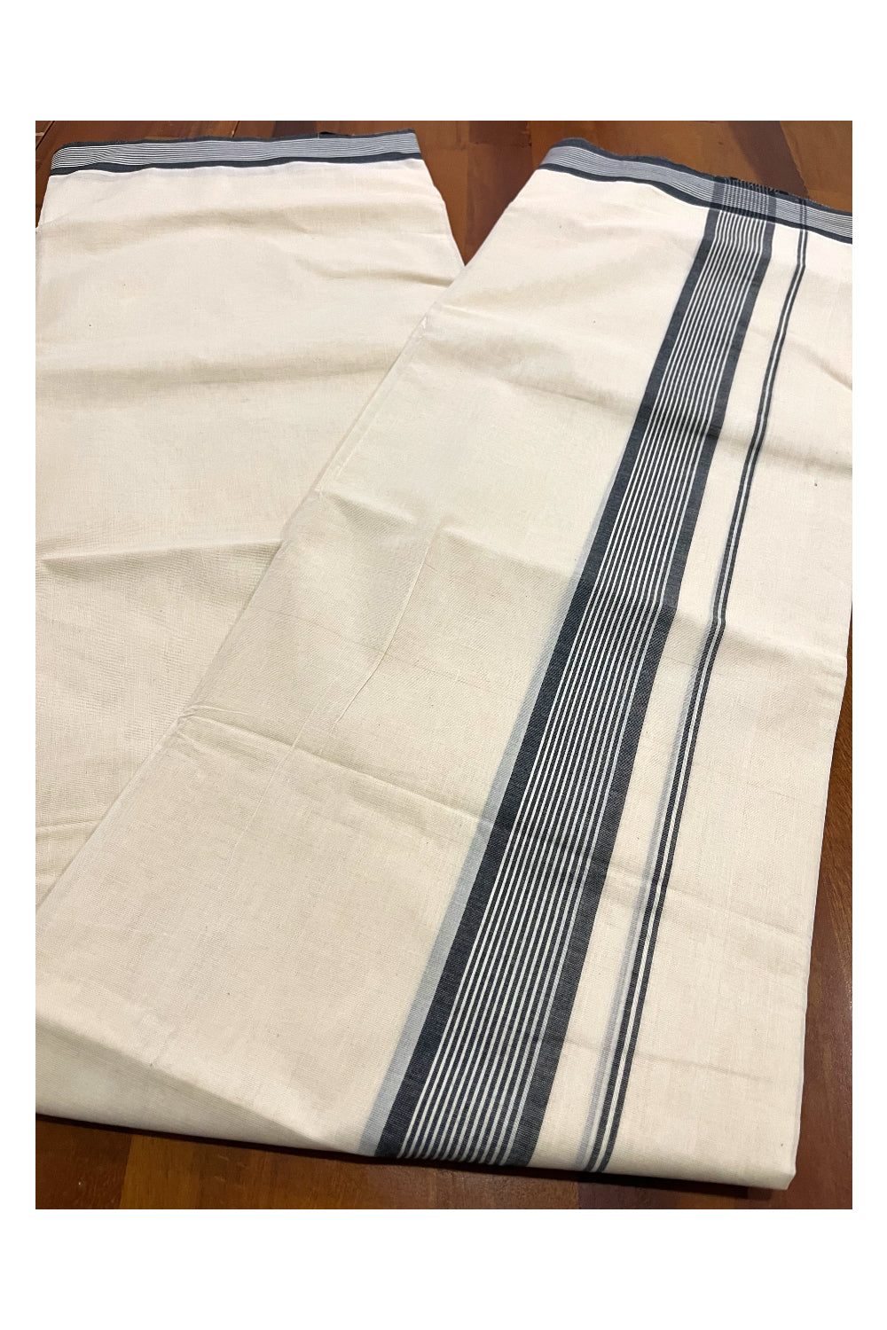 Pure Cotton 100x100 Double Mundu with Black Line Border (South Indian Kerala Dhoti)