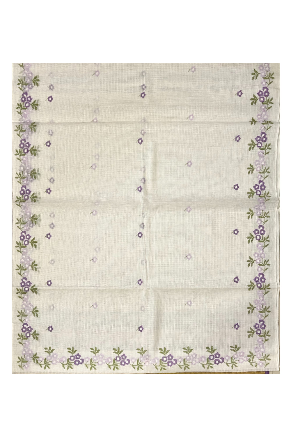 Southloom Net Kota Pure White Saree with Violet Green Woven Works on Border (2023 Christmas Special Saree)