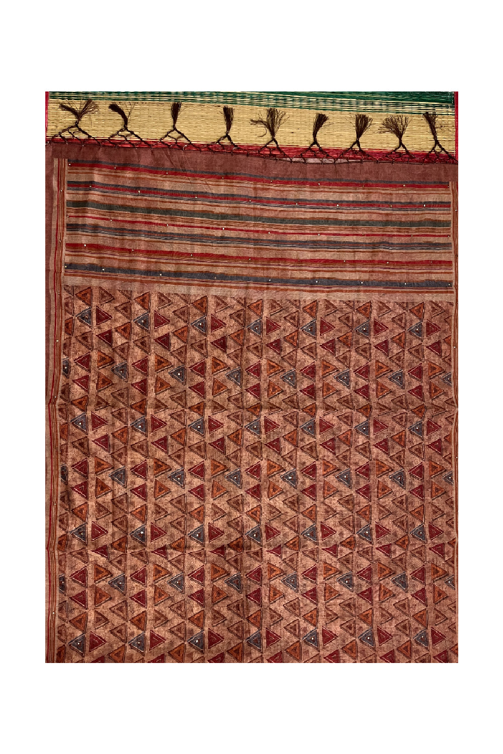 Southloom Art Silk Red Brown Saree with Designer Prints on Body