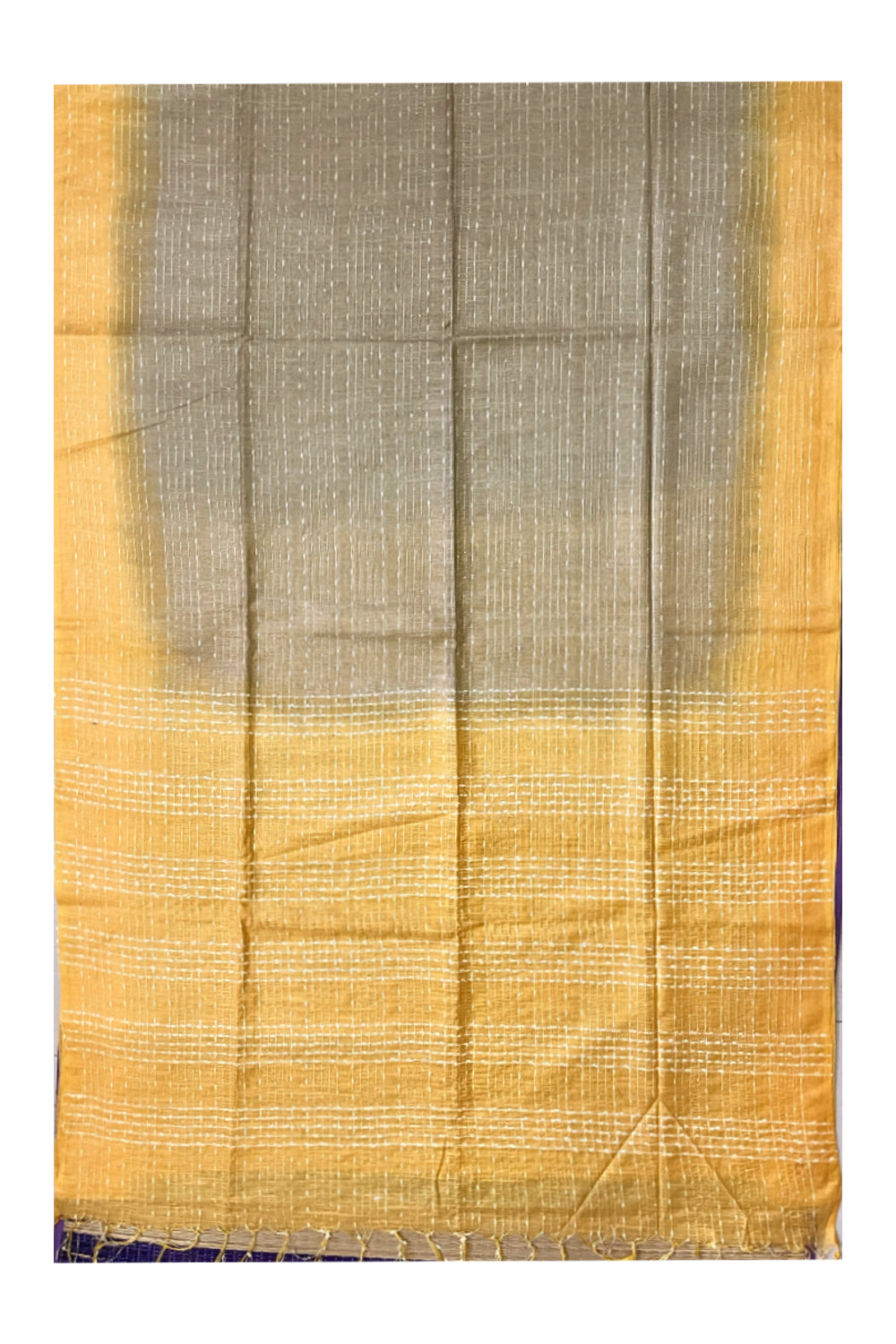 Southloom Semi Organza Check Design Grey Saree with Yellow Border