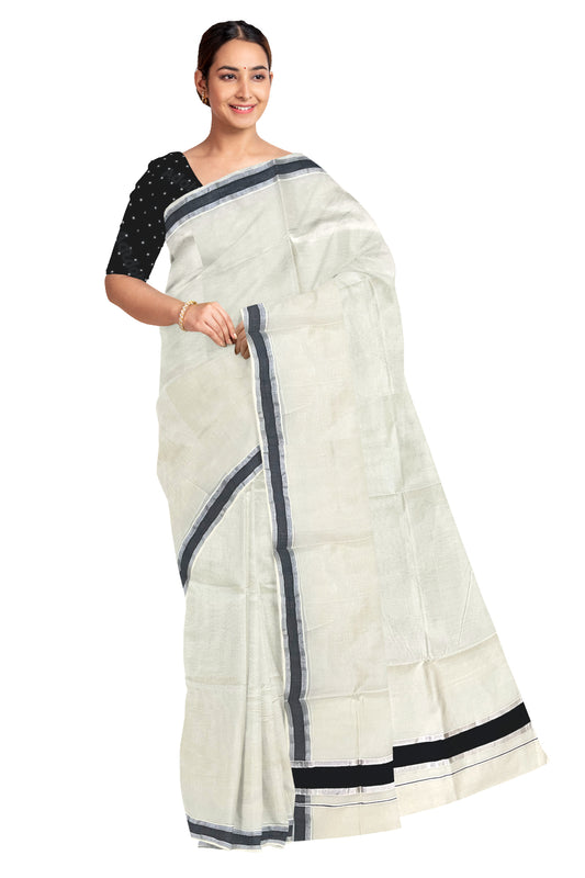 Pure Cotton Kerala Saree with Black and Silver Kasavu Border