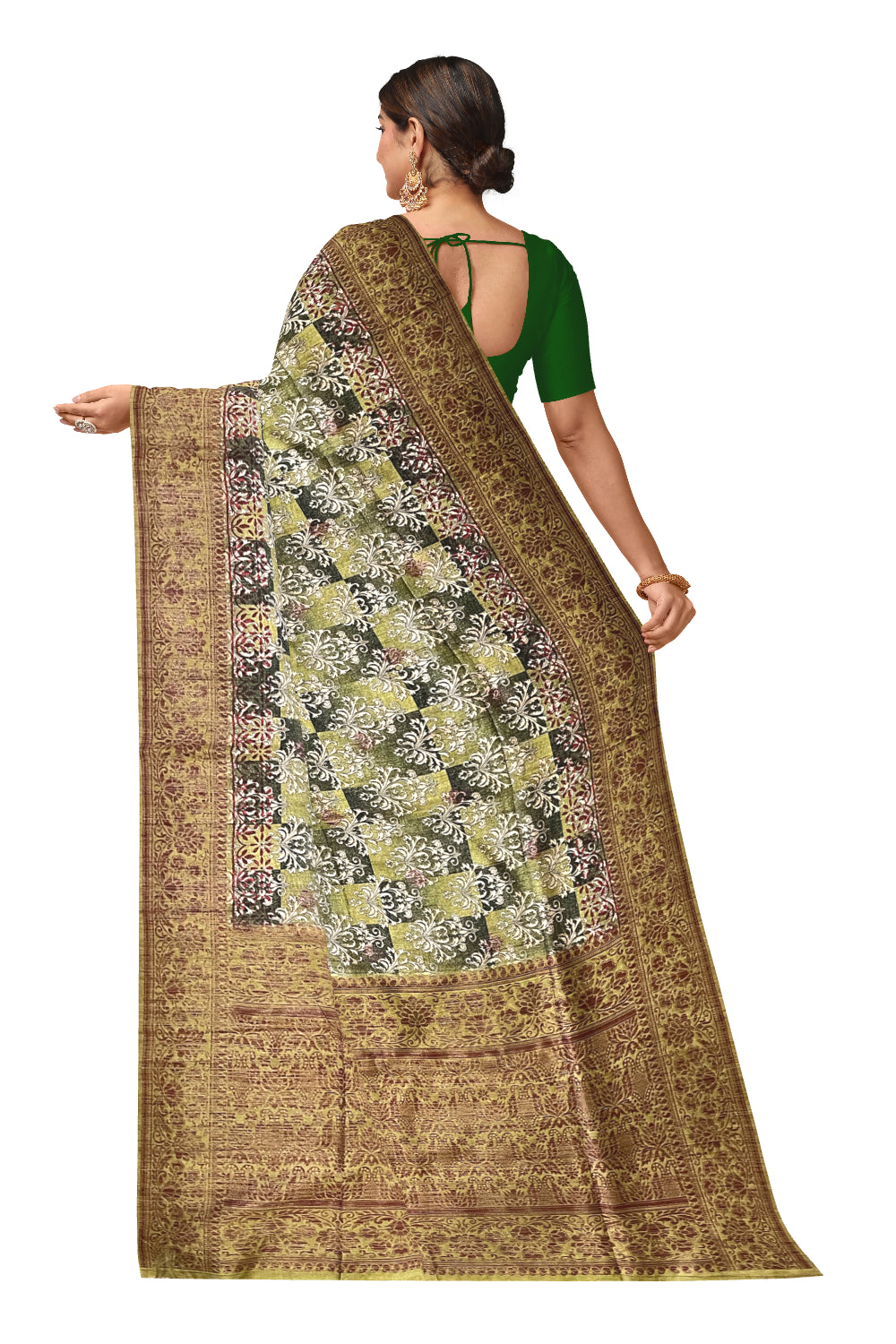 Southloom Semi Tussar Green Floral Woven Designer Saree