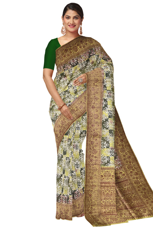 Southloom Semi Tussar Green Floral Woven Designer Saree