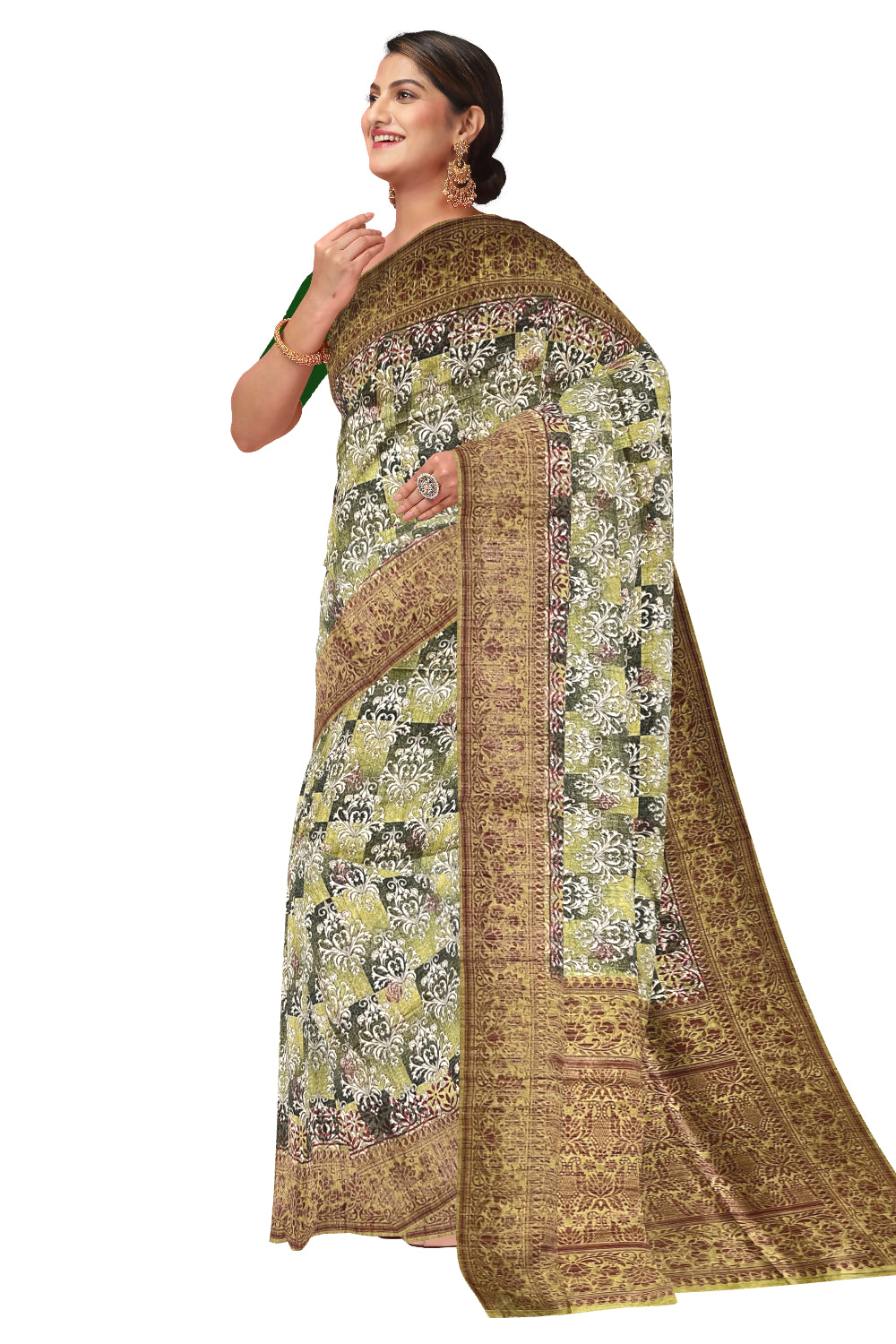 Southloom Semi Tussar Green Floral Woven Designer Saree