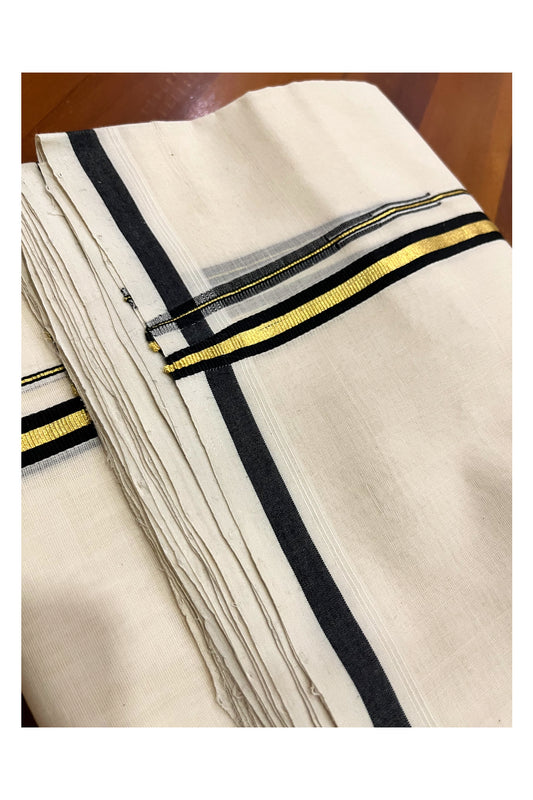 Southloom Premium Balaramapuram Unakkupaavu Handloom Mundu with Black Puliyilakkara Kasavu Mundu (South Indian Kerala Dhoti)