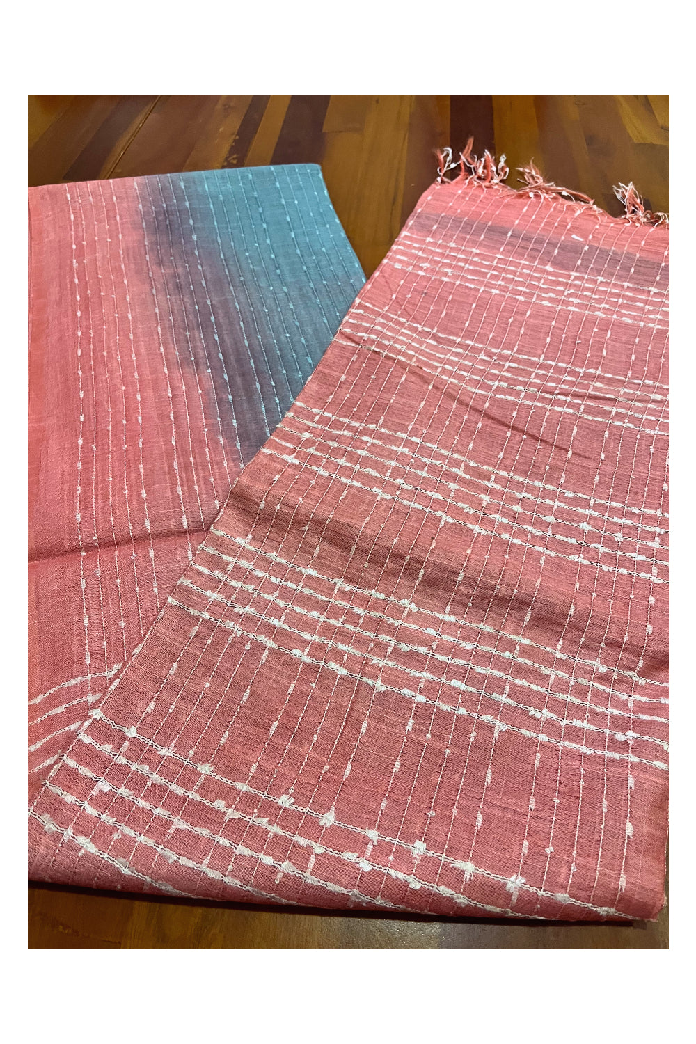 Southloom Semi Organza Check Design Grey Saree with Pink Border