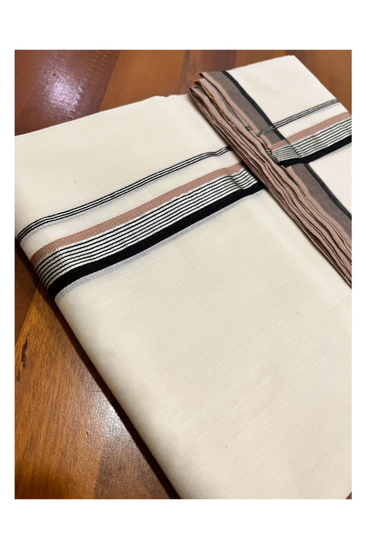 Southloom Premium Balaramapuram Unakkupaavu Handloom Silver Kasavu Brown and Black Border Mundu (South Indian Kerala Dhoti)