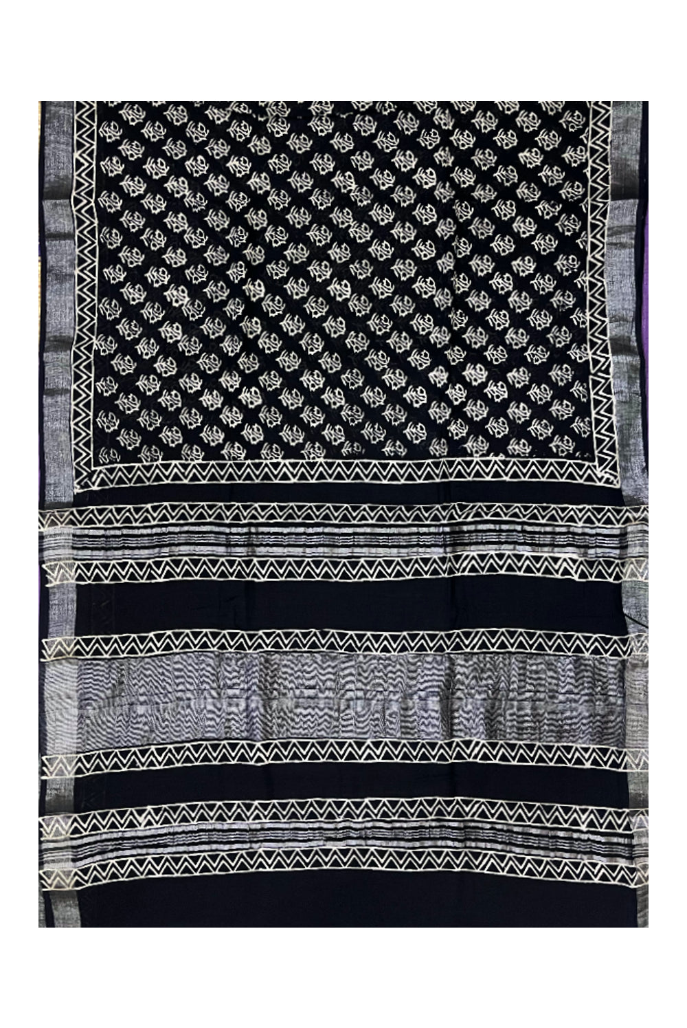 Southloom Designer Printed Black Linen Saree