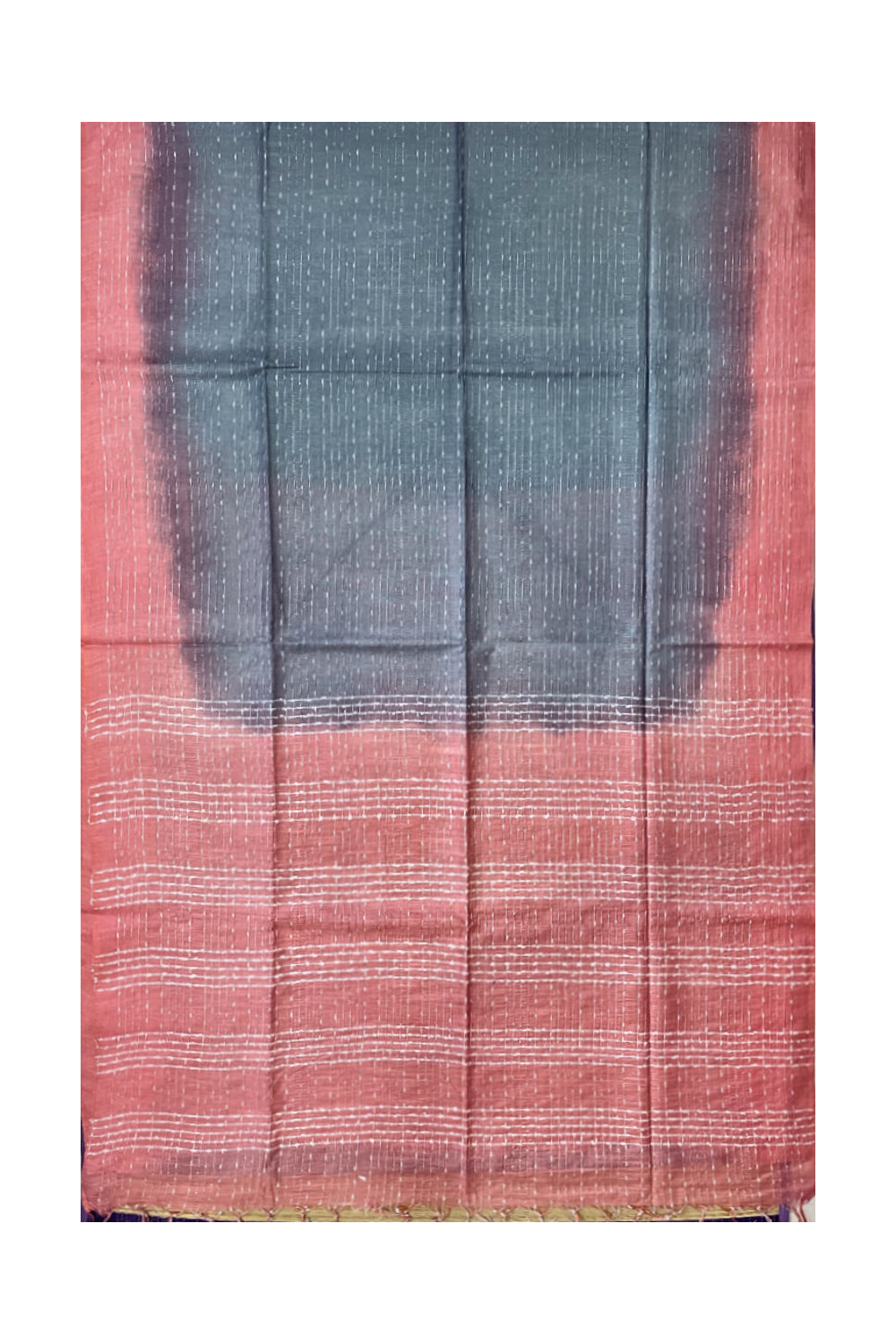 Southloom Semi Organza Check Design Grey Saree with Pink Border