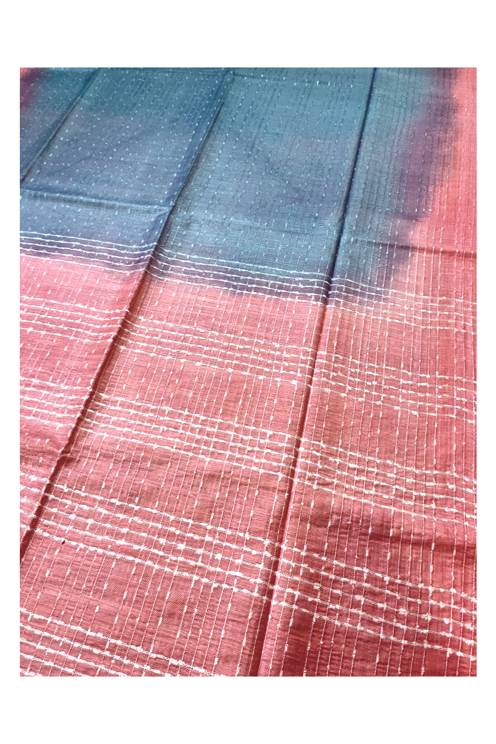 Southloom Semi Organza Check Design Grey Saree with Pink Border