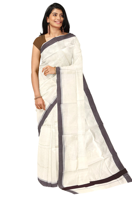 Southloom Pure Cotton Kerala Plain Saree with Brown 2x2 Border