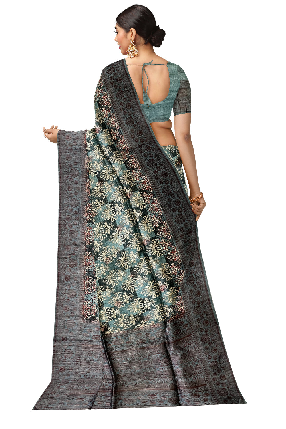 Southloom Semi Tussar Blue Floral Woven Designer Saree