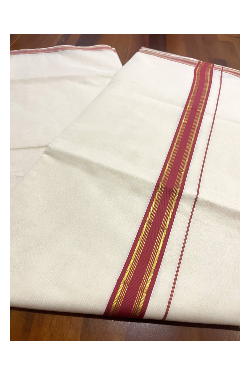 Kerala Pure Cotton Saree with Kasavu and Dark Orange Border (Onam Saree 2023)