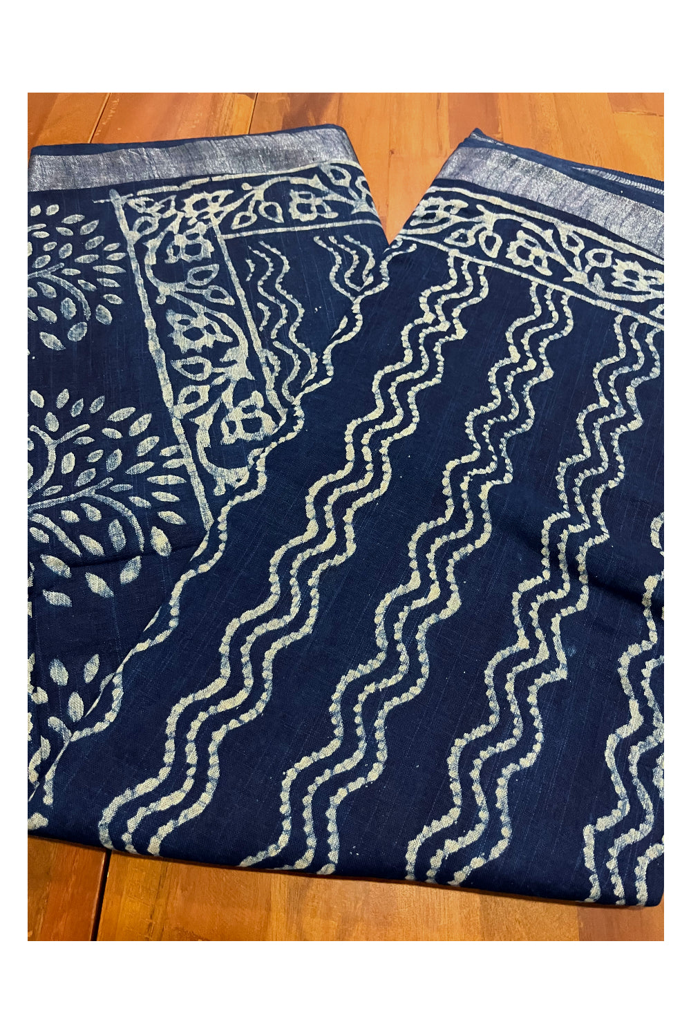 Southloom Designer Printed Blue Linen Saree