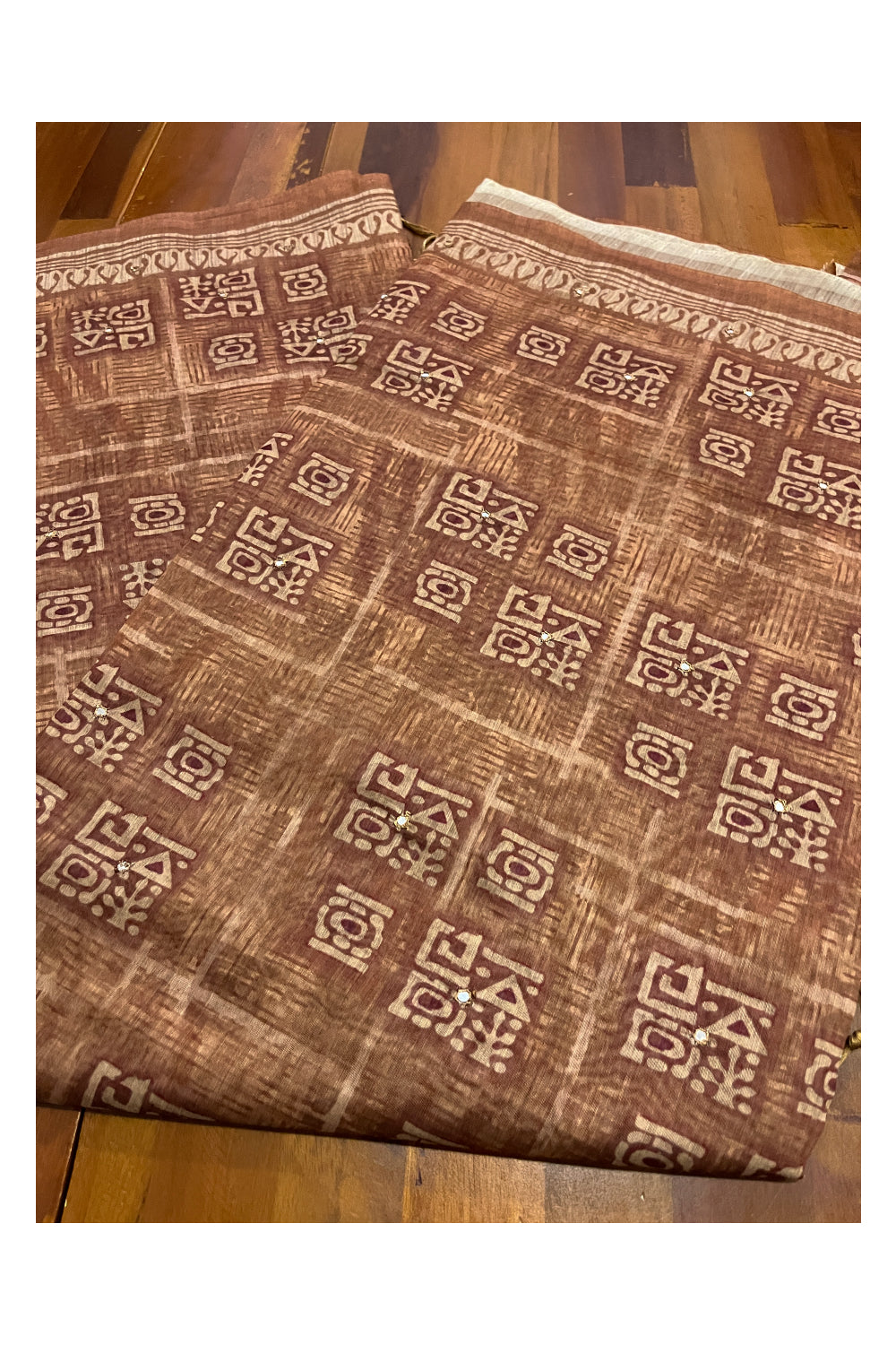 Southloom Art Silk Brown Saree with Designer Prints on Body