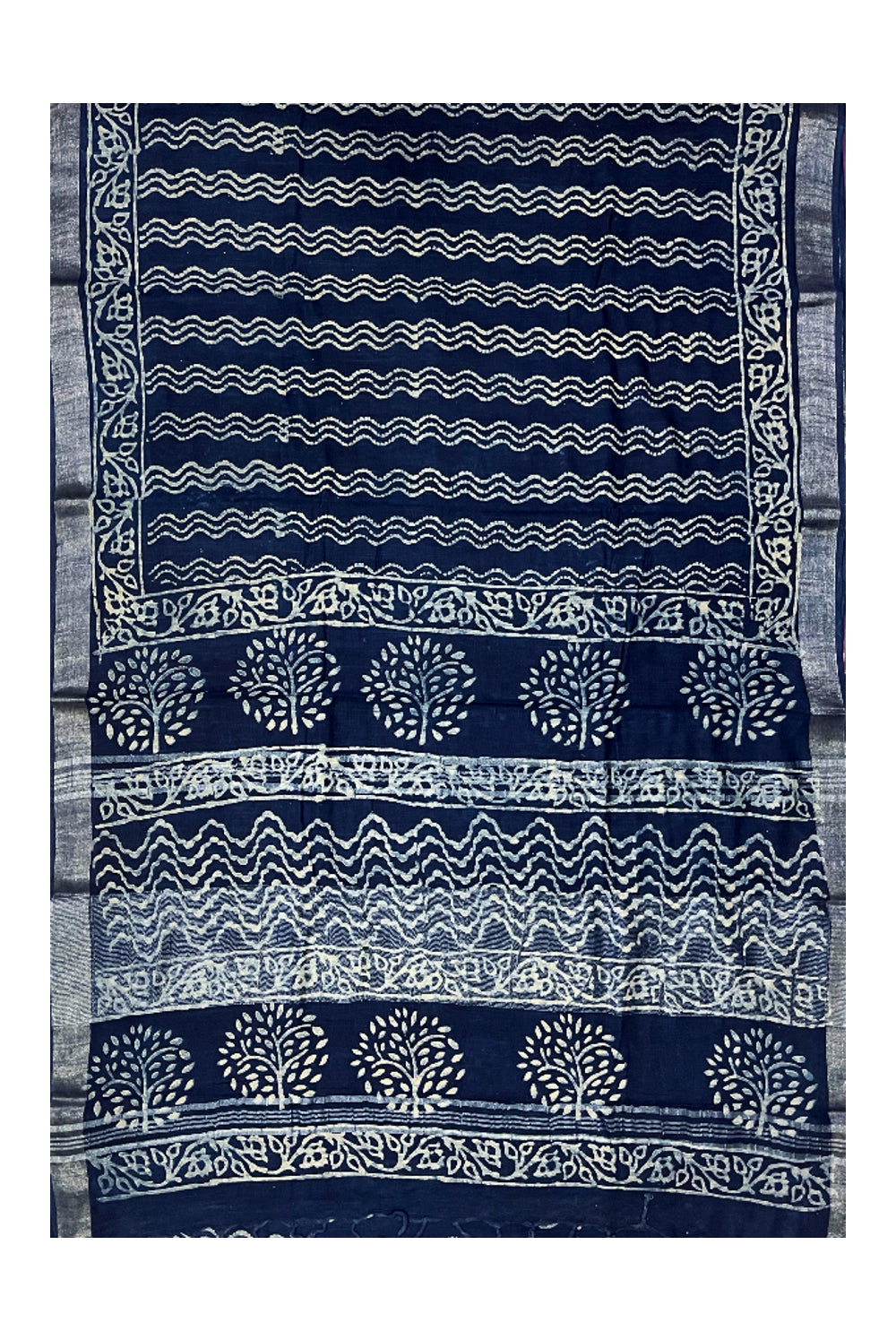 Southloom Designer Printed Blue Linen Saree