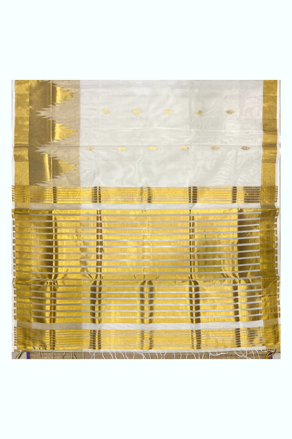 Southloom Premium Handloom Cotton Kasavu Saree with Big Temple Woven Designs on Border (Vishu 2024 Collection)
