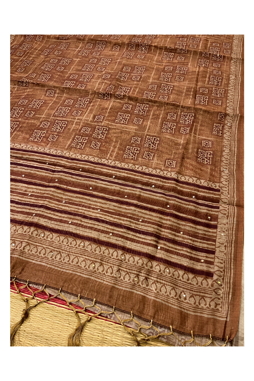 Southloom Art Silk Brown Saree with Designer Prints on Body