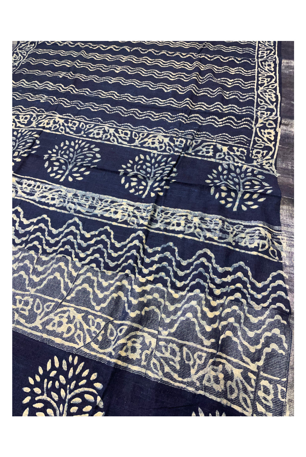 Southloom Designer Printed Blue Linen Saree