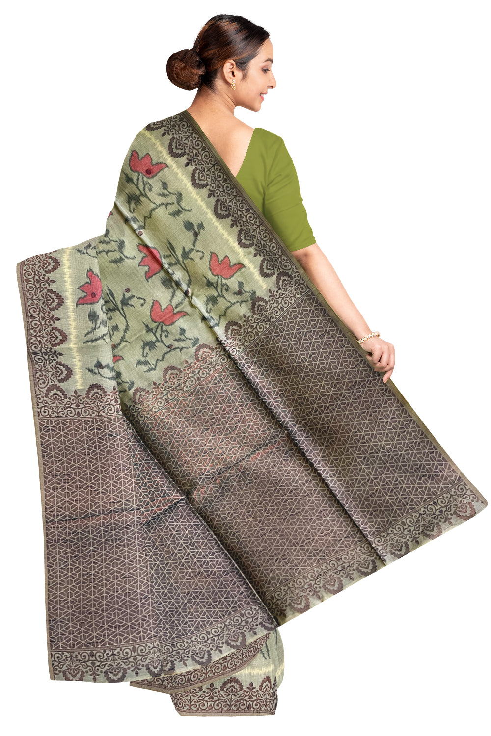 Southloom Semi Tussar Green Floral Woven Designer Saree