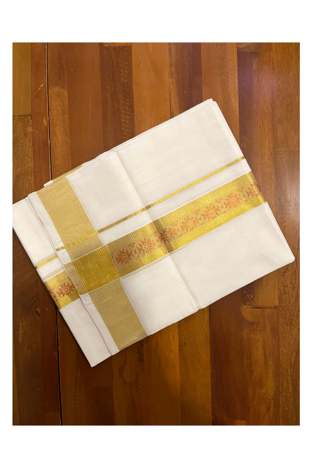 Southloom Premium Handloom Pure Cotton Mundu with Golden and Copper Kasavu Woven Border (Onam Mundu 2023)