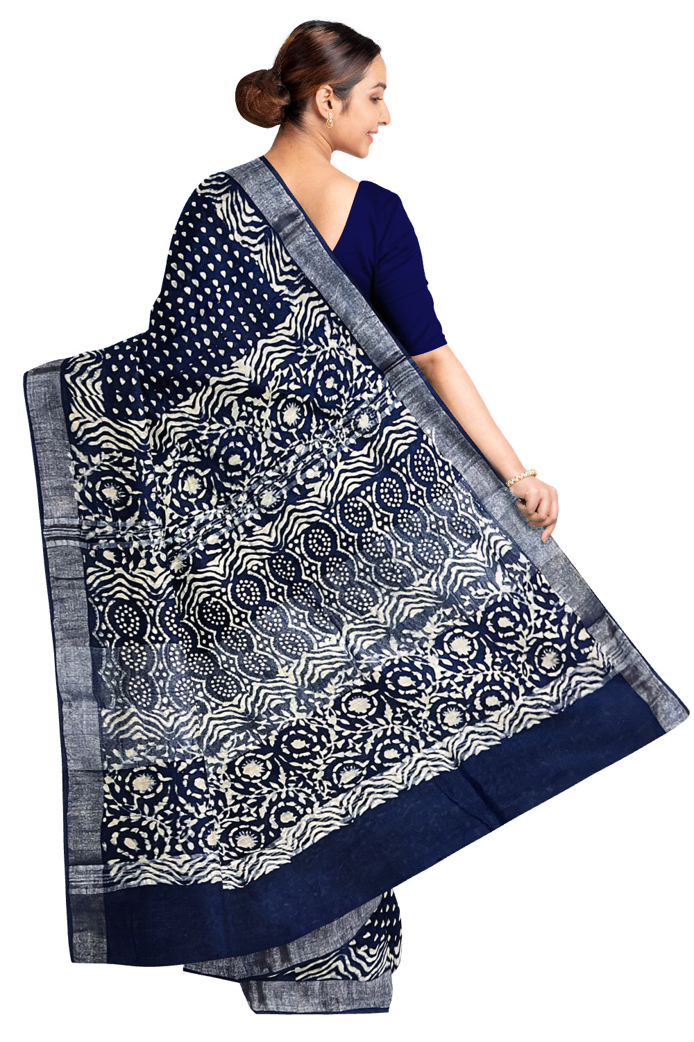 Southloom Designer Printed Blue Linen Saree