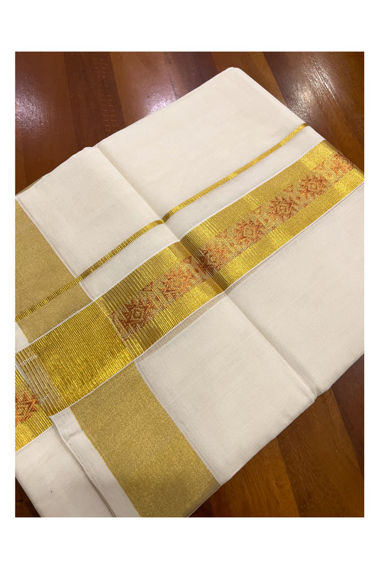 Southloom Premium Handloom Pure Cotton Mundu with Golden and Copper Kasavu Woven Border (Onam Mundu 2023)