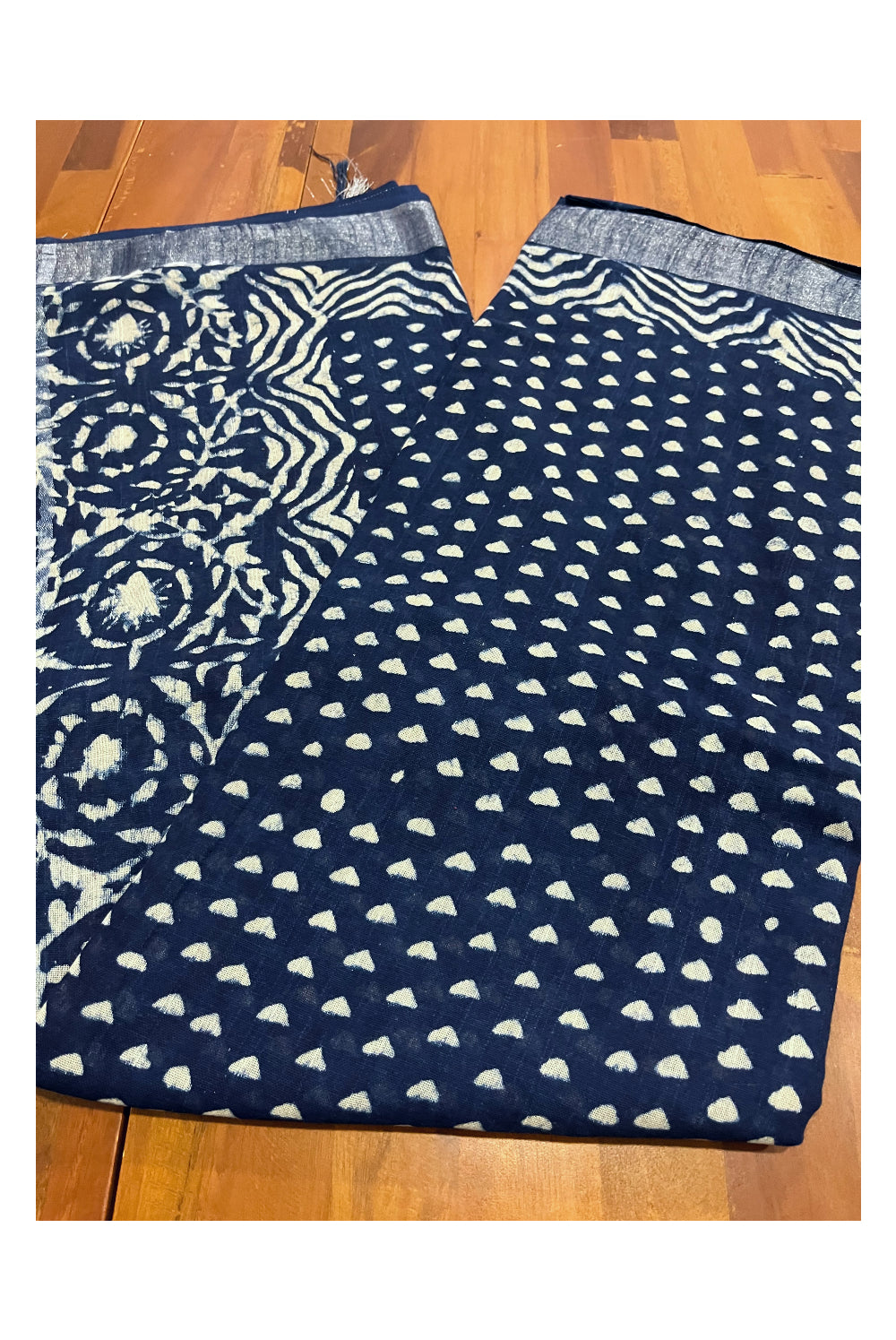 Southloom Designer Printed Blue Linen Saree