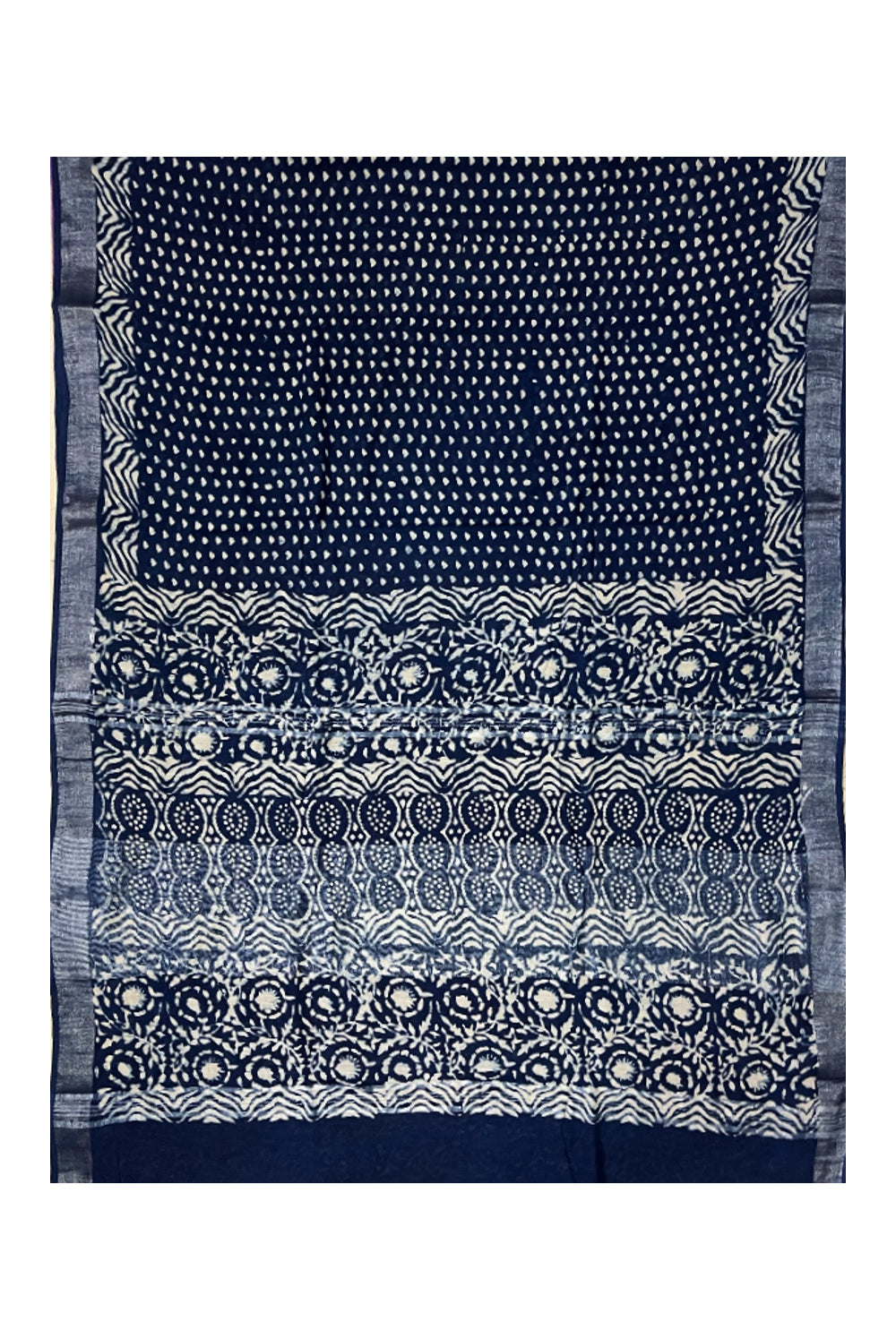 Southloom Designer Printed Blue Linen Saree