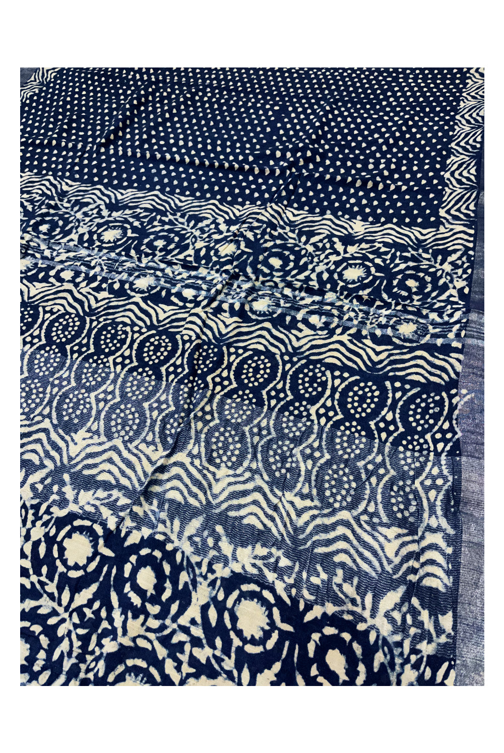 Southloom Designer Printed Blue Linen Saree