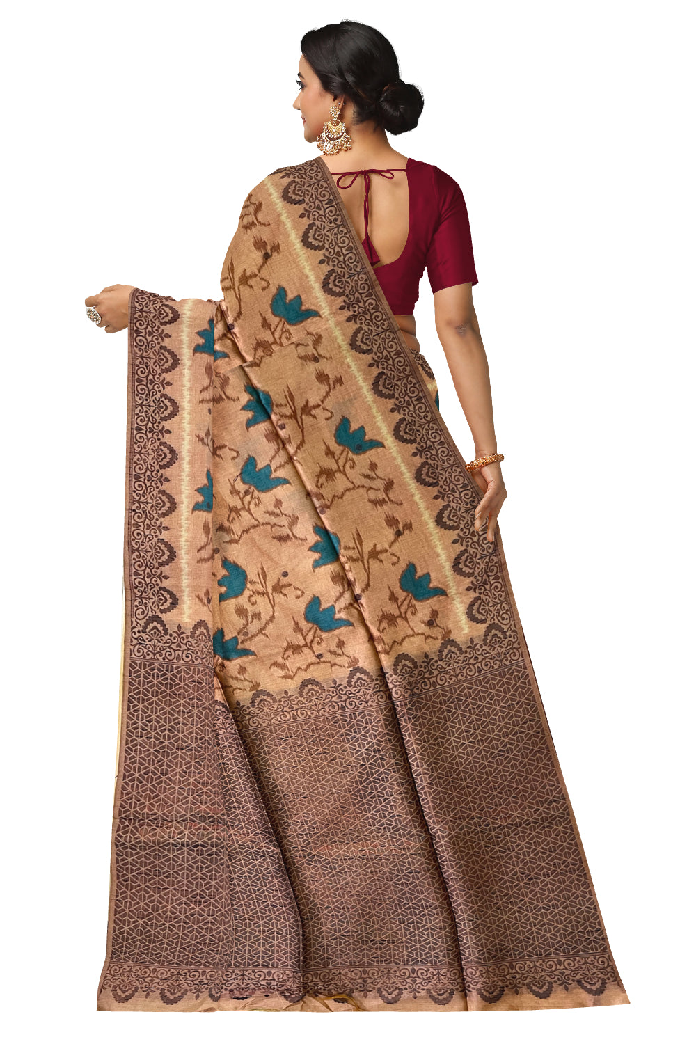 Southloom Semi Tussar Brown Floral Woven Designer Saree