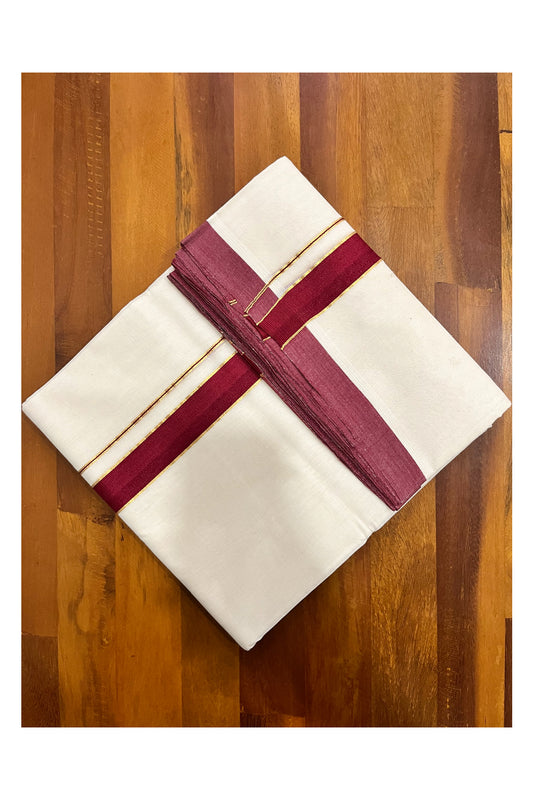 Southloom Premium Balaramapuram Unakkupaavu Handloom Mundu with Kasavu Mundu with and Maroon Border (South Indian Kerala Dhoti)