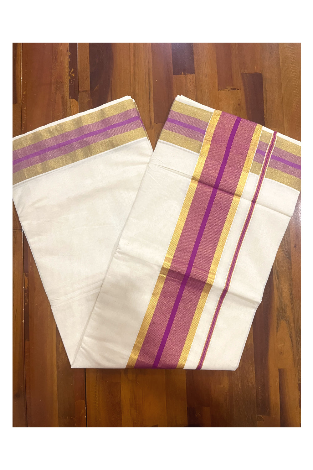 Kerala Pure Cotton Saree with Kasavu and Magenta Border (Onam Saree 2023)