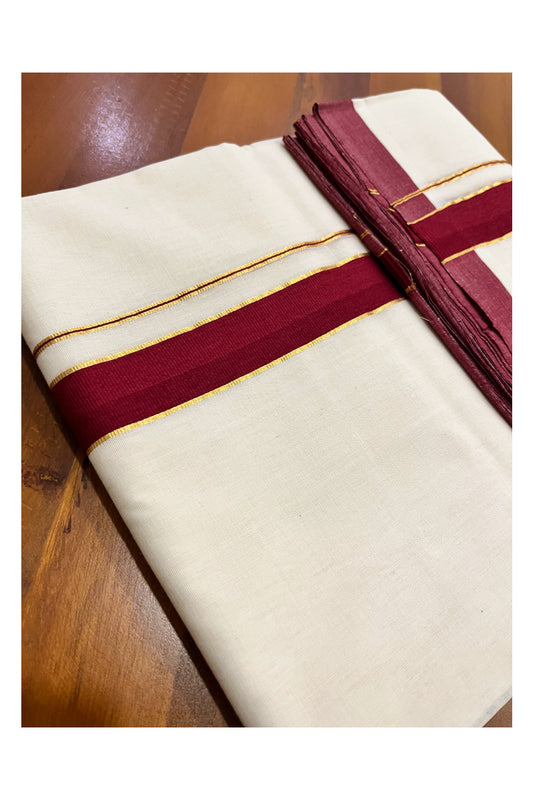 Southloom Premium Balaramapuram Unakkupaavu Handloom Mundu with Kasavu Mundu with and Maroon Border (South Indian Kerala Dhoti)