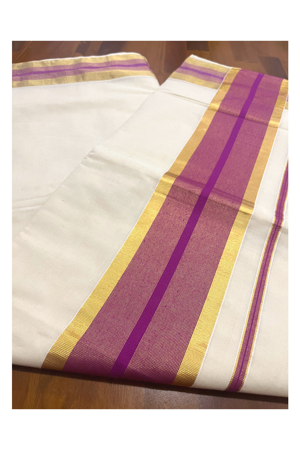 Kerala Pure Cotton Saree with Kasavu and Magenta Border (Onam Saree 2023)