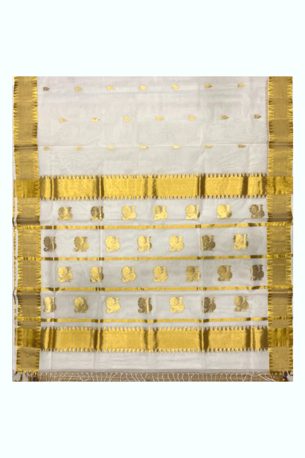 Southloom Premium Handloom Cotton Kasavu Saree with Peacock Woven Designs (Vishu 2024 Collection)