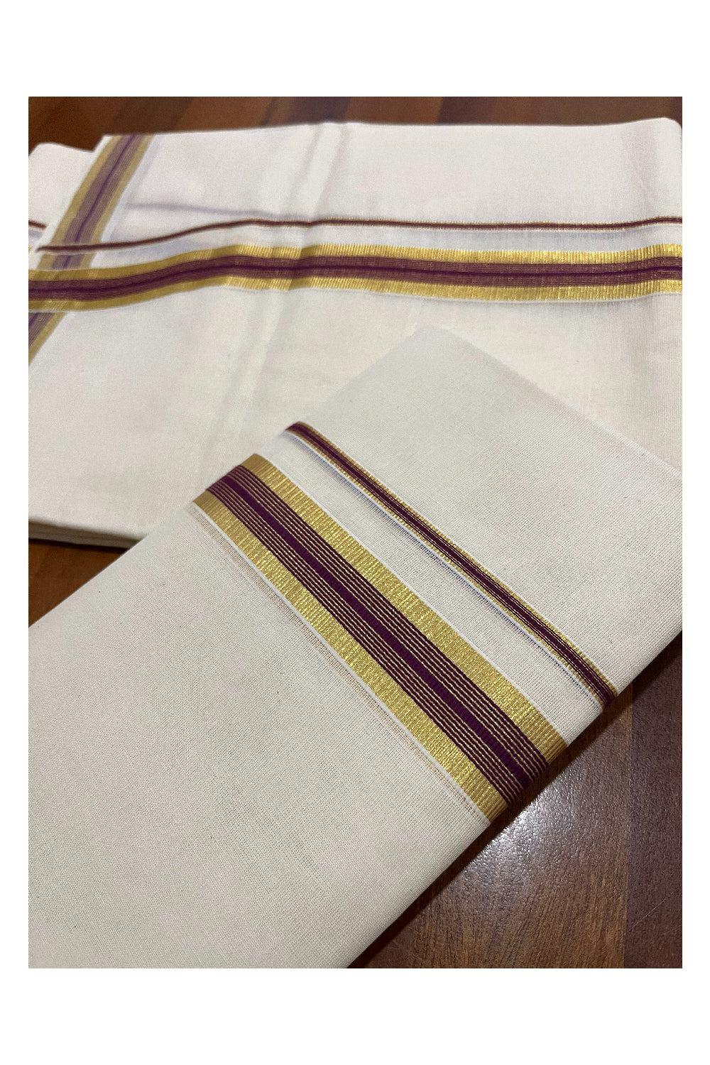 Pure Cotton Kerala Single Set Mundu (Mundum Neriyathum) with Purple Kasavu Border 2.80 Mtrs (Onam Set Mundu 2023)