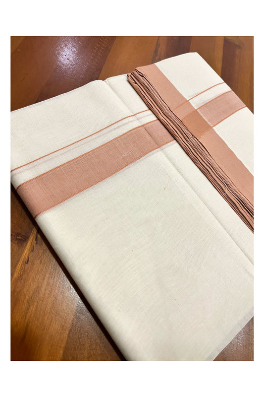 Pure Cotton 100x100 Double Mundu with Light Brown Border (South Indian Kerala Dhoti)