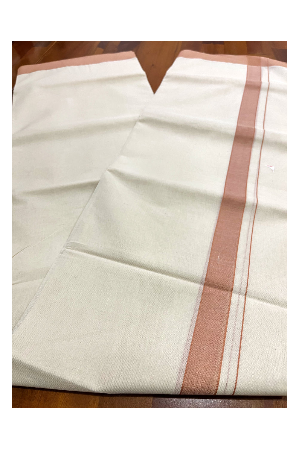 Pure Cotton 100x100 Double Mundu with Light Brown Border (South Indian Kerala Dhoti)