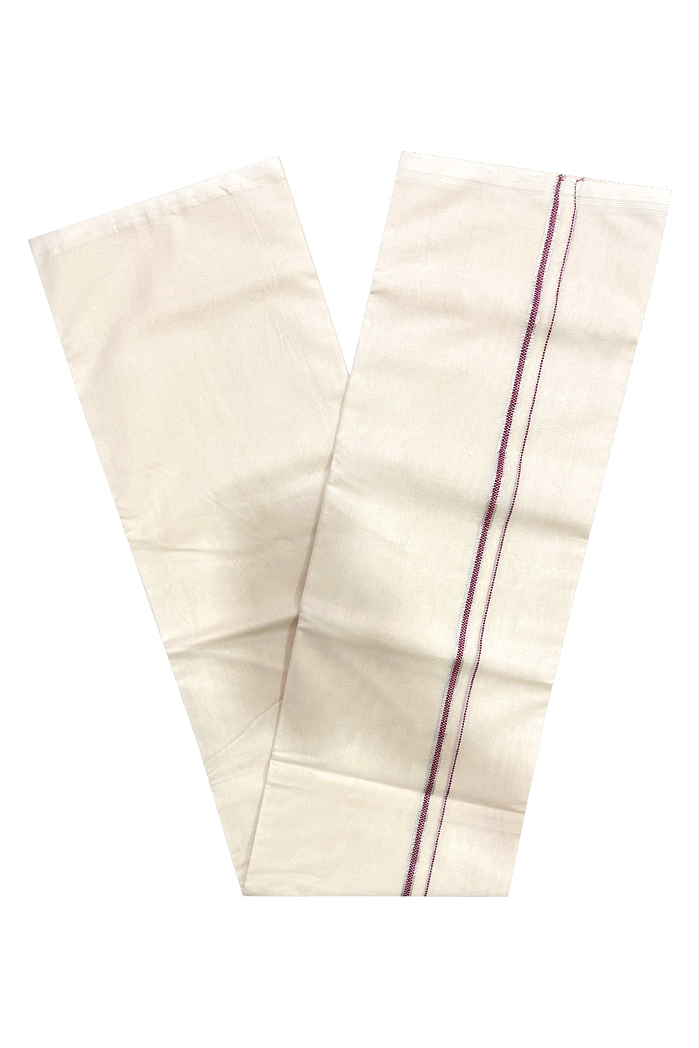 Southloom Premium Balaramapuram Unakkupaavu Handloom Silver Kasavu and Maroon Design Border Mundu (South Indian Kerala Dhoti)