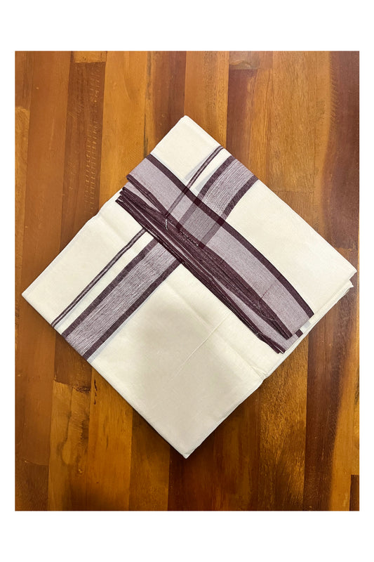 Pure Cotton 100x100 Double Mundu with Brown Border (South Indian Kerala Dhoti)